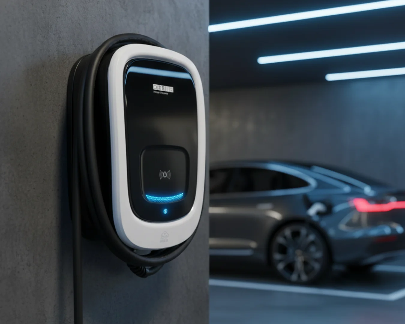 Orbis Viaris ISI 230 V 7,4 kW integrado Orbis Viaris ISI 230 V 7,4 kW integrado en pared con coche de fondo